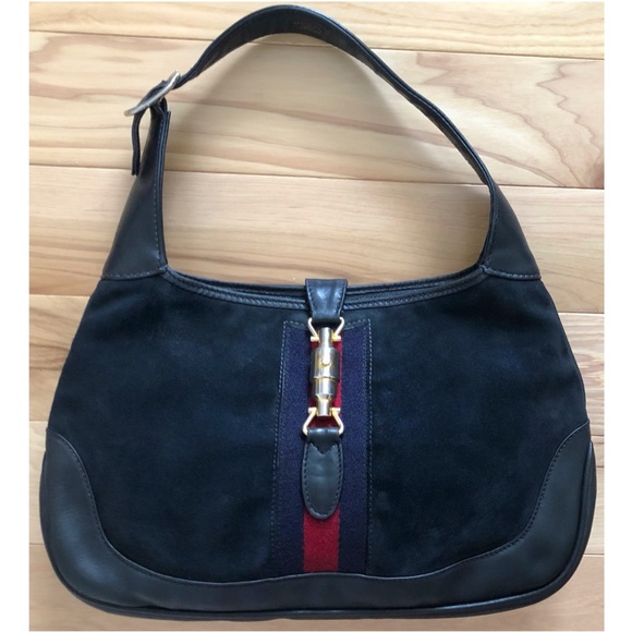 Gucci Black Suede Leather Jackie Hobo Shoulder Bag